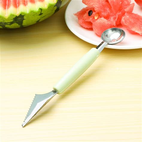 Double Head Stainless Steel Fruit Digging Spoon Corrugated Carving