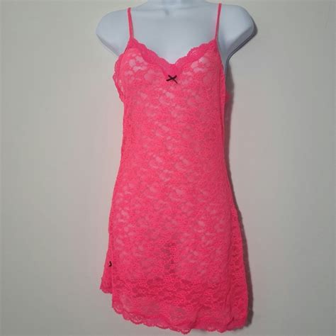 Victoria S Secret Intimates Sleepwear Victorias Secret Hot Pink Sexy Lace Slip Lingerie