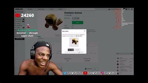 Ishowspeed Buys Dominus Aureus On Roblox Youtube