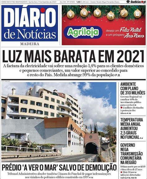 Capa Diário de Notícias da Madeira de 2020 12 17