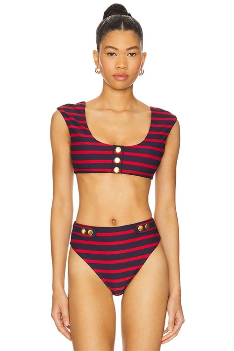 WeWoreWhat Off Shoulder Bikini Top In Red Dark Navy REVOLVE