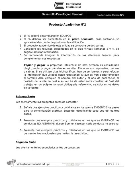 Producto académico N2 Producto Académico N 1 El PA deberá