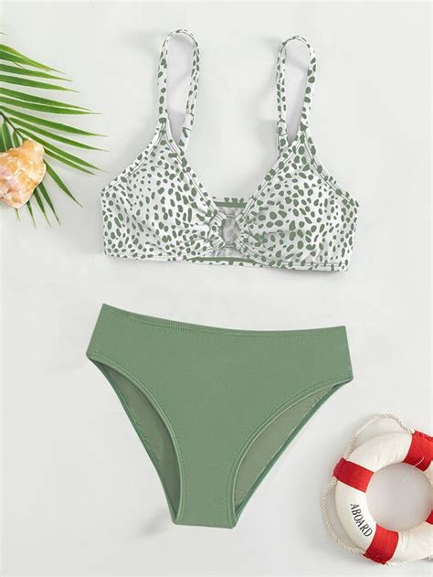 SHEIN Teen Girls Dalmatian Print Bikini Swimsuit SHEIN
