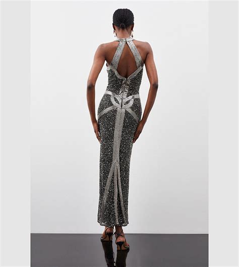 Buy Karen Millen Tall Crystal Embellished Halter Maxi Dress In Gun