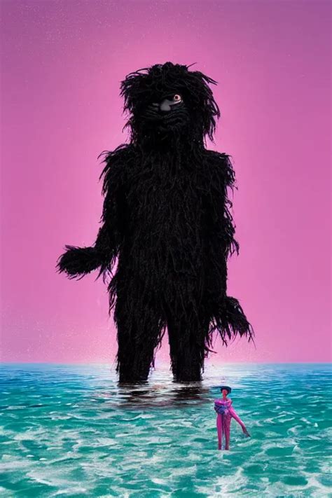 Krea Painting Of A A Black Haired Sri Lankan Devil Sasquatch Muppet