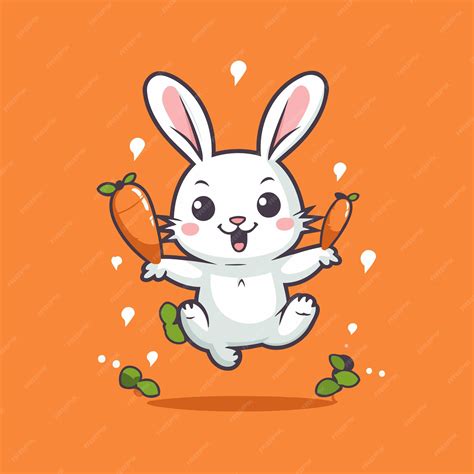 Cute white rabbit with carrot Vector flat cartoon character