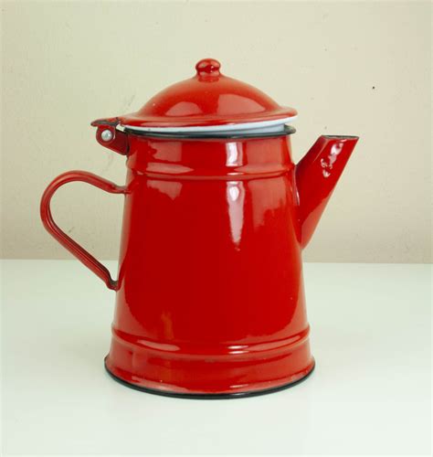 Vintage Red Teapot Enamel Teapot Enamelled Red Teapot Etsy Tea Pots