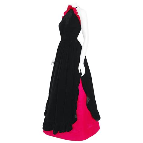 Vintage Chanel Haute Couture Black Velvet And Shocking Pink Silk Halter