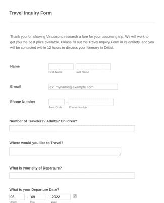 Travel Inquiry Form Template Jotform