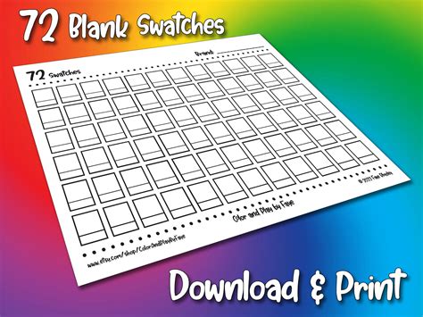 72 Swatch Blank Color Chart Printable Page Diy Color Chart Etsy België