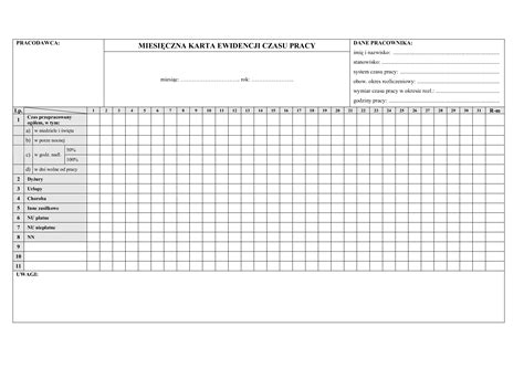 Karta Ewidencji Czasu Pracy Excel Image To U