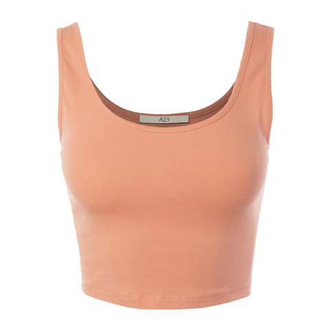 A2y Women S Fitted Cotton Scoop Neck Sleeveless Crop Tank Top Peach M