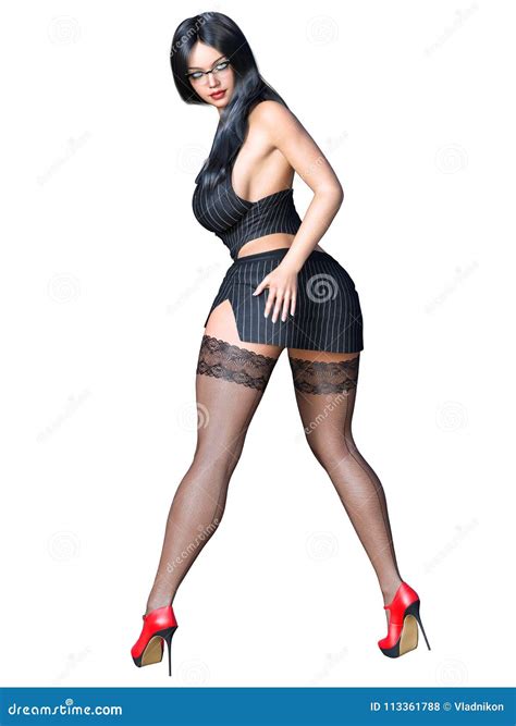 Long Haired Brunette Secretary In Black Stockings Stock Illustration Illustration Of Model