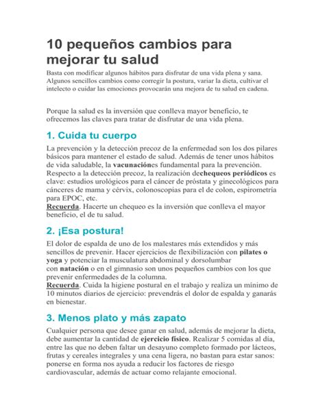 10 pequeños cambios para mejorar tu salud