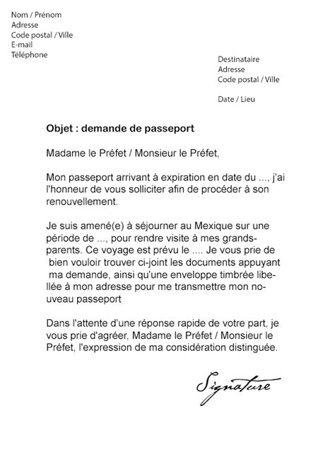 Lettre de demande de Passeport Modèle de Lettre