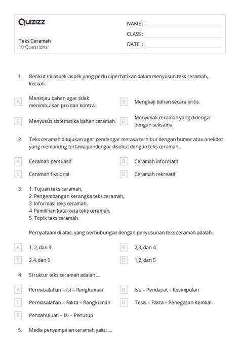 50 Lembar Kerja Cerita Dan Teks Informasi Untuk Kelas 11 Di Quizizz