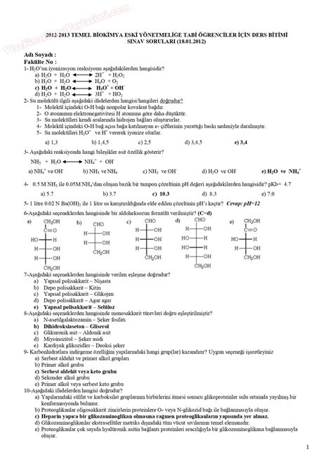 Temel Biyokimya Final Sınav Soruları Vize ve Final Soruları Paylaşım
