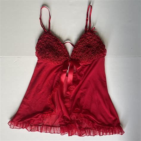 Y2k Red Babydoll Top Mesh Lingerie Tank With Depop