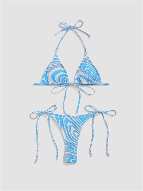 Wave Knotted Halter Bikini Set Cider