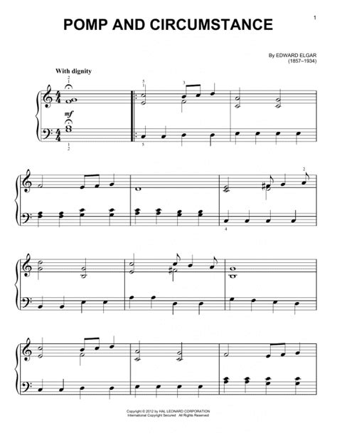 Pomp And Circumstance Very Easy Piano Print Sheet Music Now