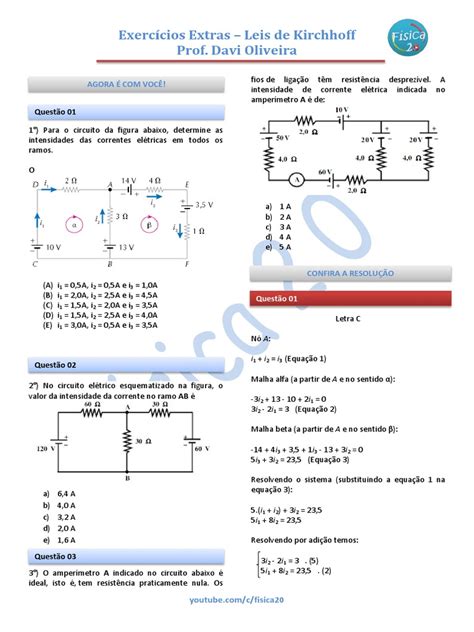 Exercicio Leis De Kirchhoff - Exercícios sobre Leis de Kirchhoff | PDF | Rede elétrica | Engenharia ...