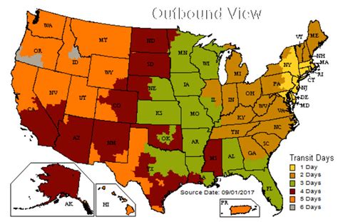 UPS Ground Shipping Zones Map