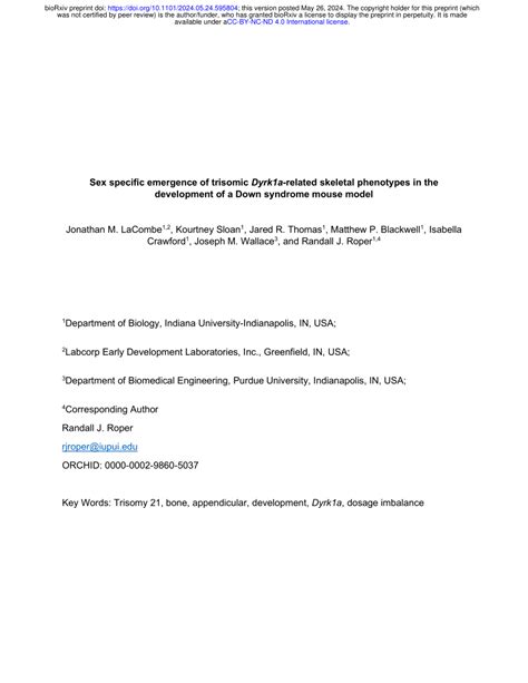 PDF Sex Specific Emergence Of Trisomic Dyrk A Related Skeletal Phenotypes In The Development