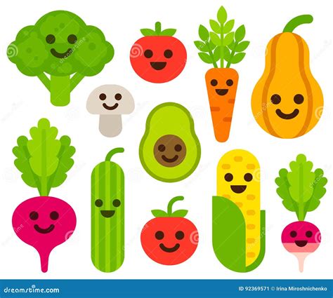 Cute Smiling Vegetables Set Stock Vector Illustration Of Faces Flat