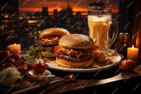 Premium Ai Image Triple Delight Hamburger Trio On A Coffee Table