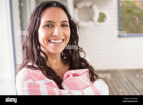 Beautiful Woman Wrapped In Towel Stock Photo Alamy