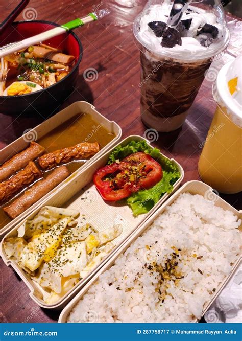 Korean Street Food Are Complemented By Fresh Drinks Stock Image Image