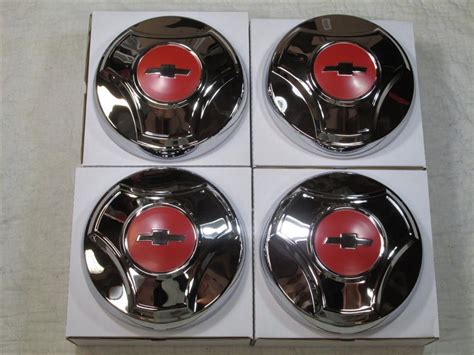 1964 1966 Chevy Pickup Truck Hub Caps Set Of 4 Chrome With Orange