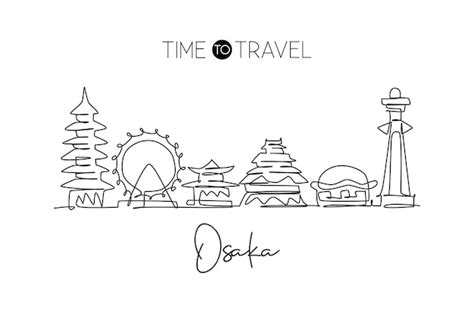 Premium Vector One Single Line Drawing Of Osaka City Skyline Japan