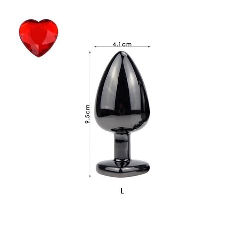 Sextoy Plug Anal en métal noir perles sexe lisse coeur rouge Base bijoux érotique balle