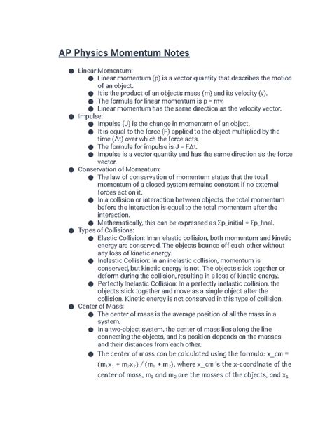 AP Physics Momentum Notes - Studocu