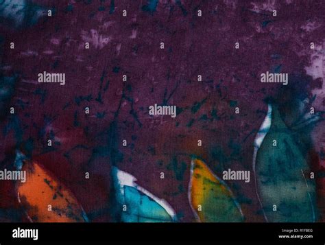 Leaves Fragment Hot Batik Background Texture Handmade On Silk Abstract Surrealism Art Stock