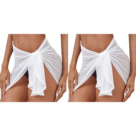 Pack Rinsvye Women Sheer Wrap Knot Bikini Set With Cover Up Cover Up Skirt Without Cover Ups