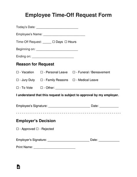 Printable Time Off Request Form Template Pdf Printable Templates