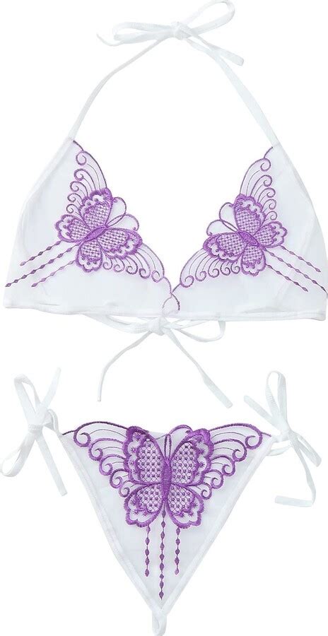Yinguo Women S Lingerie Sets Sexy Lace Adjustable Lace Butterfly Embroidery G String Trouser Set
