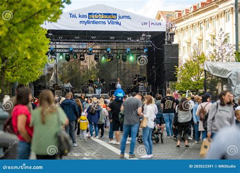 VILNIUS, LITHUANIA - SEPTEMBER 2, 2022: People Attending Annual Nations