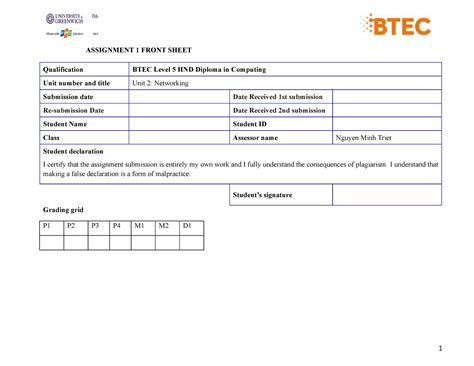 1 Unit 2 Assignment 1 Frontsheet 1 ASSIGNMENT 1 FRONT SHEET