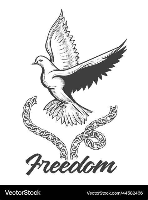 Flying dove and broken chains tattoo Royalty Free Vector