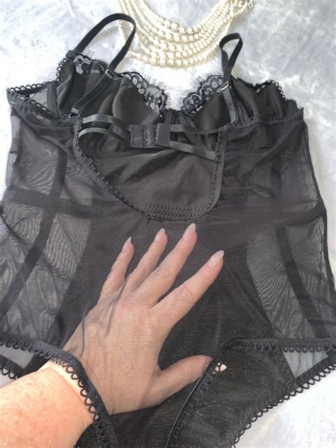 Wet Look Black BODYSUIT Teddy Cami Bra Panty Lingerie Gem