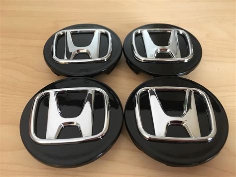 4x 58mm Honda Black Raised Chrome Wheel Center Caps 6 Side Auto