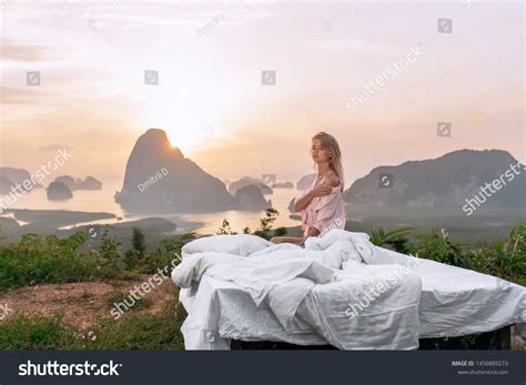 Sensual Blonde Posing On Bed Standing Stock Photo Edit Now 1456889273