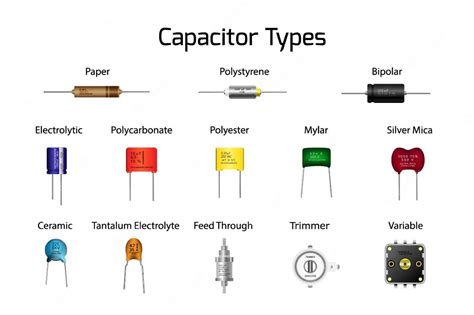 Premium Vector | Types of capacitors realistic isolated.