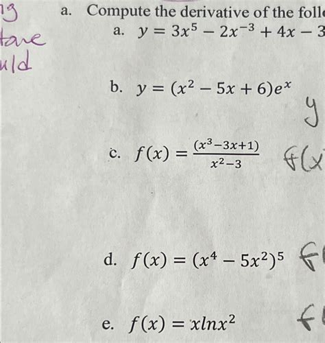 Solved A ﻿compute The Derivative Of The Following