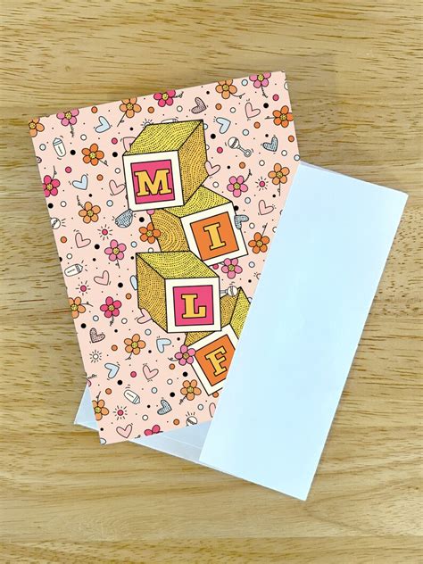 MILF Baby Shower Greeting Card For New Mom Florals Rattles Diapers Bottles Funny Artist