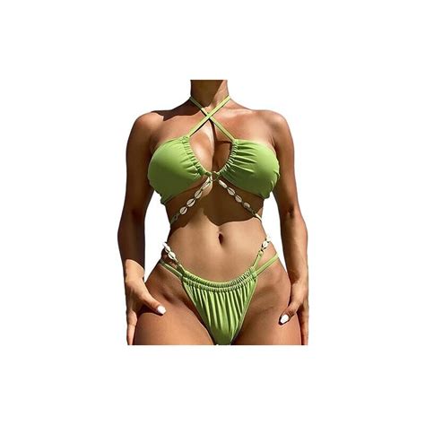 Hedxssgozi Bikini Da Spiaggia Sottile Da Donna Sexy Con Scollo A Barchetta E Corda Verde L