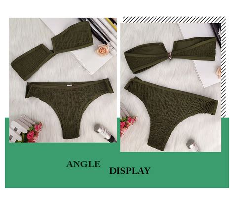 Sexy Strapless Backless Pleated Women Two Piece Bikini Army Green Z